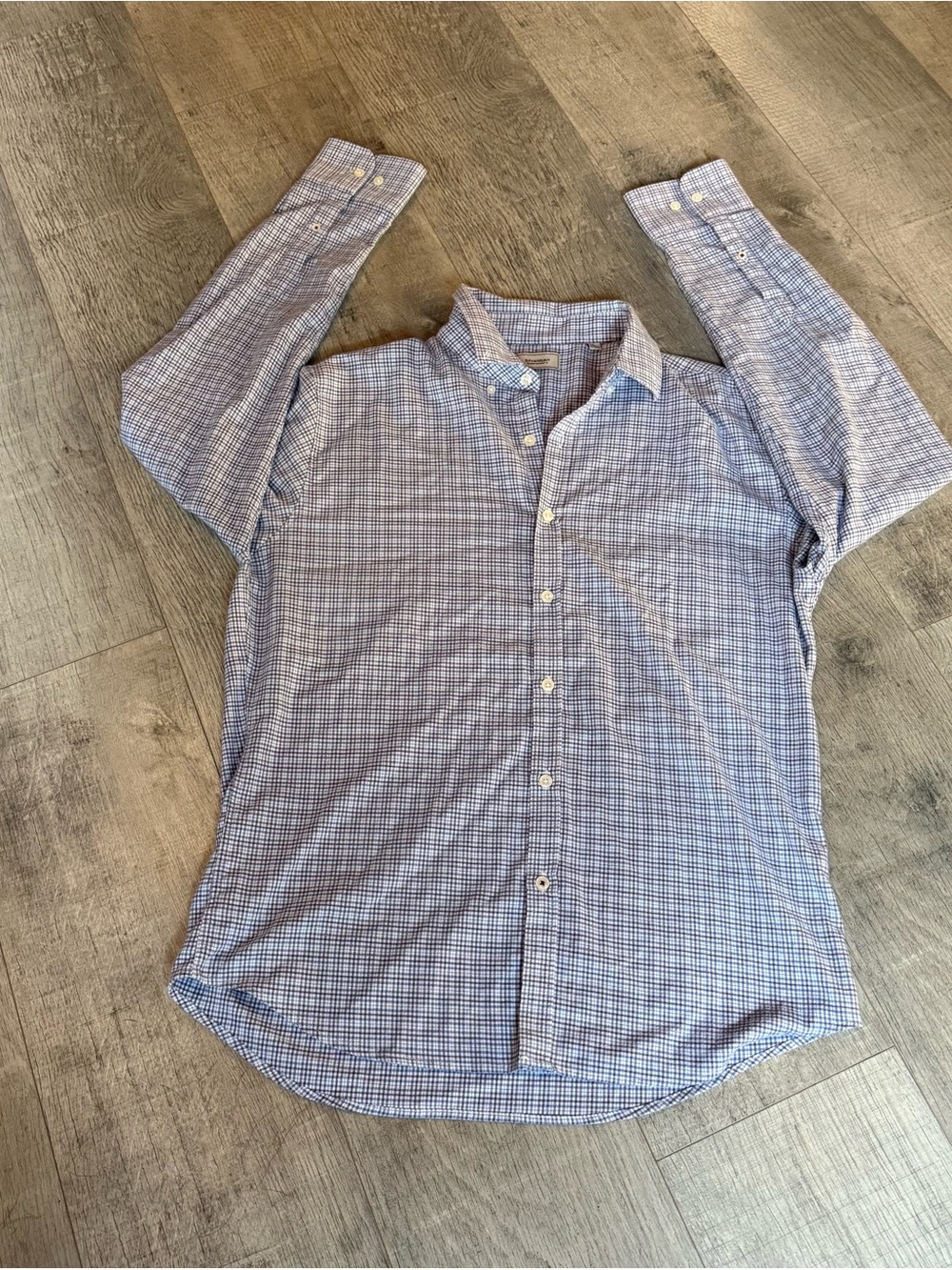 Savannah Blue and White Check Long-Sleeve Button-Down Shirt
